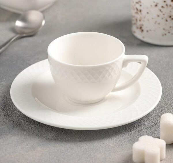 White 3 Oz | 90 Ml Coffee Cup & Saucer Set Of 6 In Gift Box - Image 3