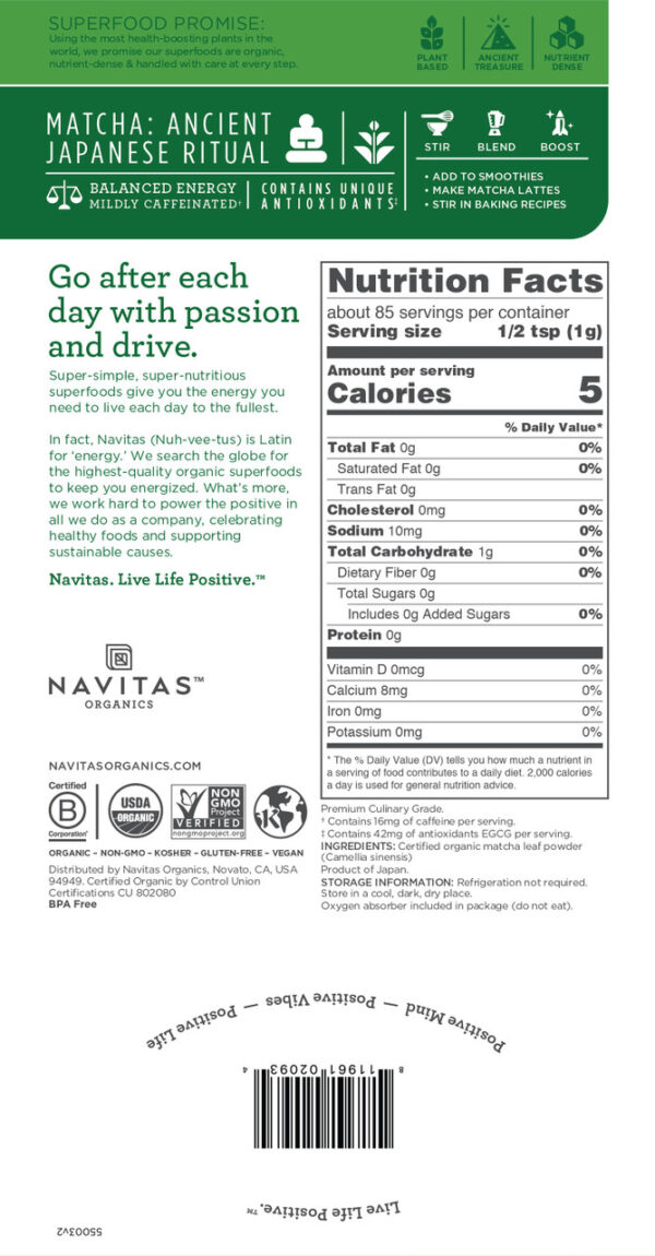 Navitas Organic Matcha Powder 3 oz (Pack of 6) - Image 2