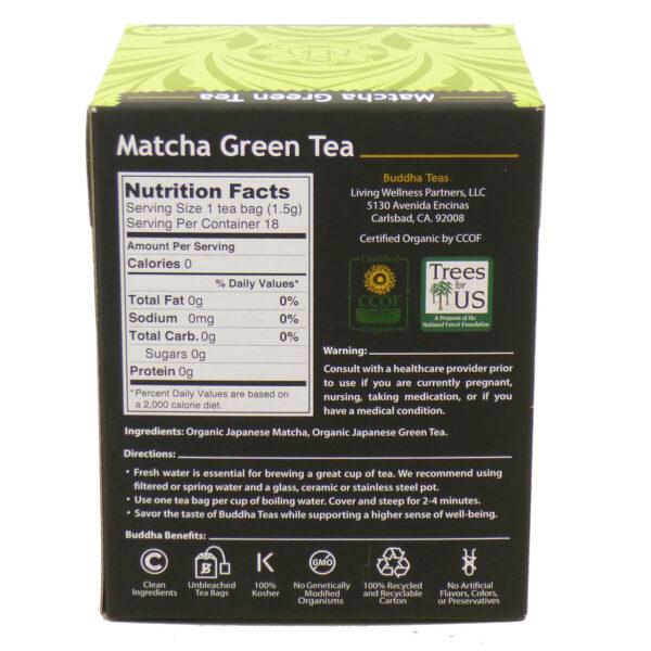 Buddha Teas Organic Matcha Green Tea 18 Tea Bags (Pack of 6 Boxes) - Image 2