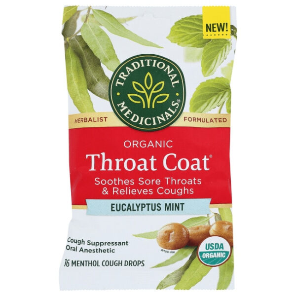 Organic Throat Coat Eucalyptus Mint Cough Drops 16 Drops (Pack of 12)