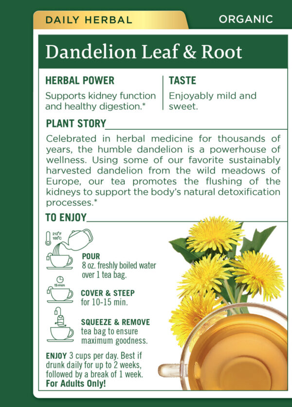Traditional Medicinals Organic Dandelion Leaf & Root Tea 16 Tea Bags (Pack of 6 Boxes) - Image 2