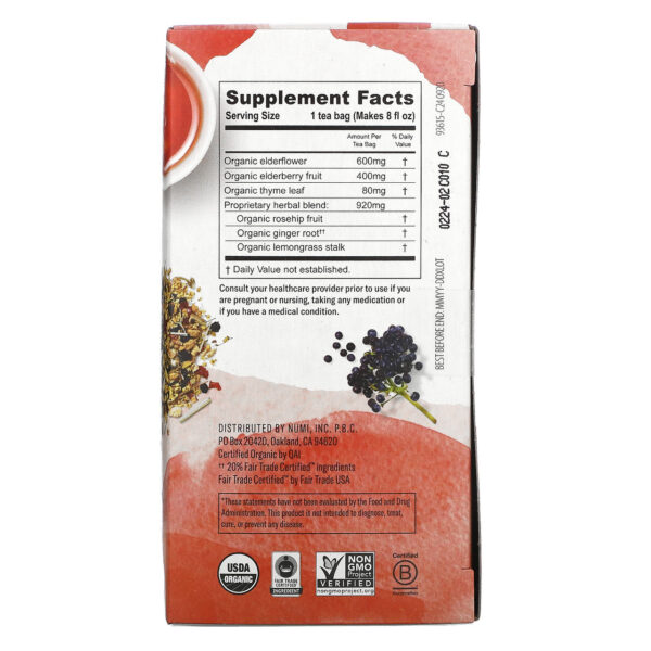 Numi Organic Caffeine Free Immune Support Herbal Tea 16 Tea Bags (Pack of 6 Boxes) - Image 2