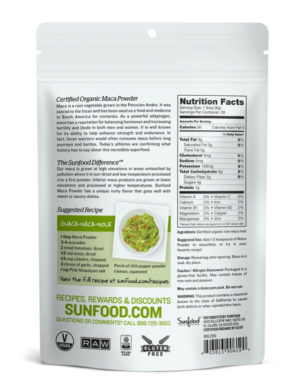 Sunfood Organic Raw Maca Powder 8 oz - Image 2
