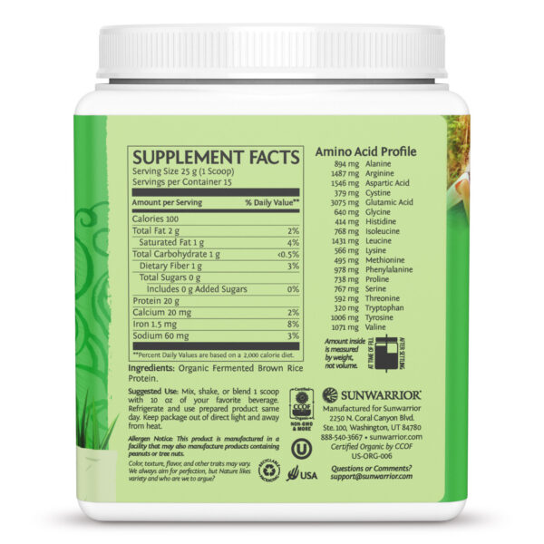 Sunwarrior Organic Plant-Based Protein 13.2 oz - Image 4