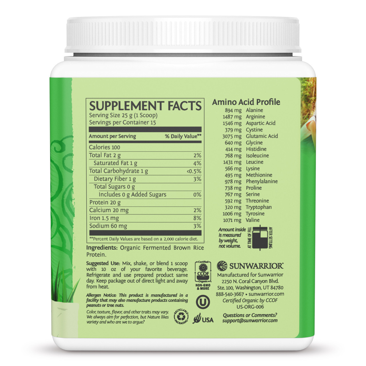 Sunwarrior Organic Plant-Based Protein 13.2 oz - Image 4