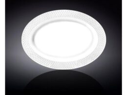 White Oval Platter With Embossed Wide Rim 14" inch X 10" inch |