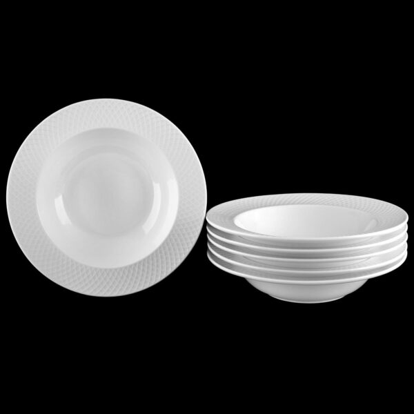 White Porcelain Deep Plate With Embossed Wide Rim 9" inch | For soup, pasta, salad - Image 4