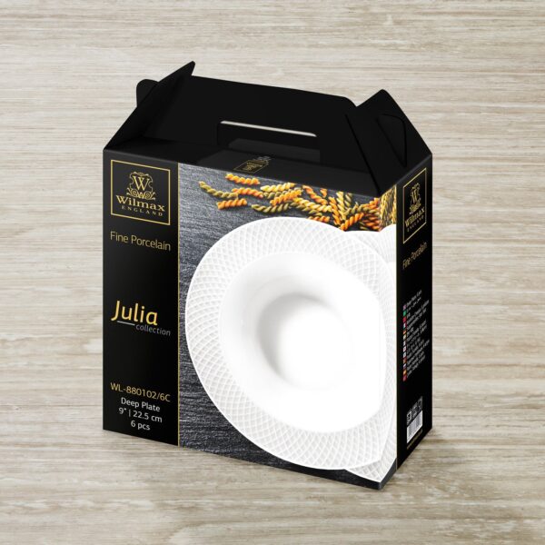 White Porcelain Deep Plate With Embossed Wide Rim 9" inch | Set Of 6 In Gift Box - Image 3