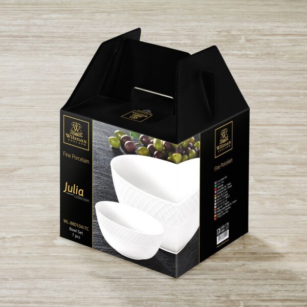 White Dining Bowls With Embossed Design, Set of Seven In A Gift Box - Image 2