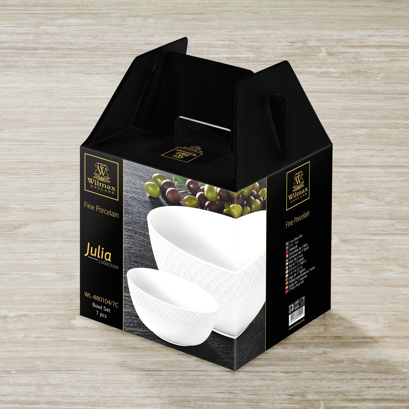 White Dining Bowls With Embossed Design, Set of Seven In A Gift Box - Image 2