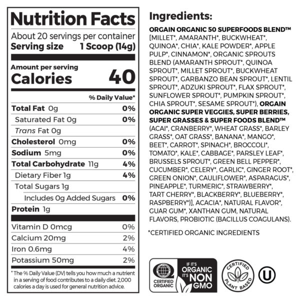 Orgain Organic Superfoods Probiotics Nutrition Powder 9.9 oz - Image 10