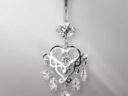 316L Surgical Steel Gemmed Chandelier Heart Dangle Navel Ring