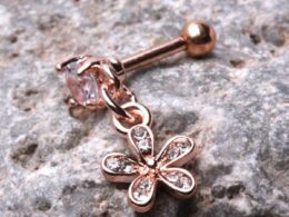 Rose Gold Plated Cartilage Earring with Flower Dangle