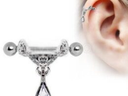 Celtic Floral Tiara Ear Cuff with Tear Drop Dangle