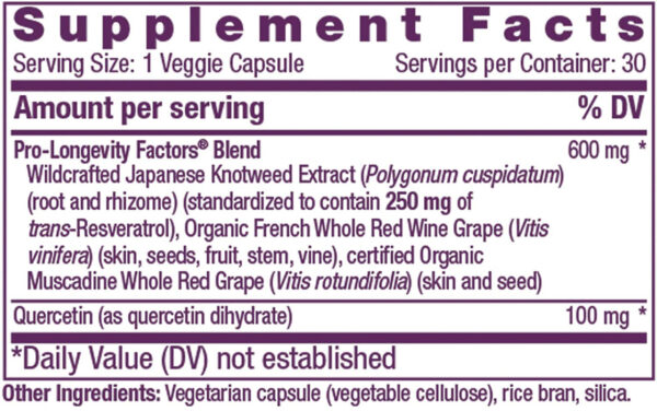 Reserveage Nutrition Resveratrol 250 mg 30 Capsules - Image 2