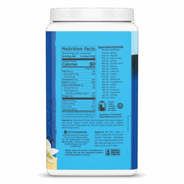 Sunwarrior Organic Vanilla Protein Warrior Blend 1.65 lb - Image 3