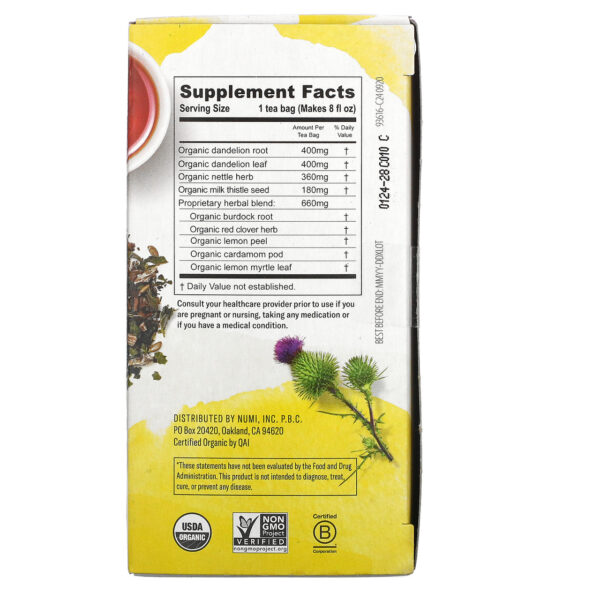 Numi Organic Dandelion Detox Caffeine Free Herbal Tea 16 Bags (Pack of 6 Boxes) - Image 2
