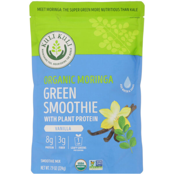 Kuli Kuli Organic Moringa Green Smoothie with Plant Protein Vanilla Smoothie Mix 7.6 oz