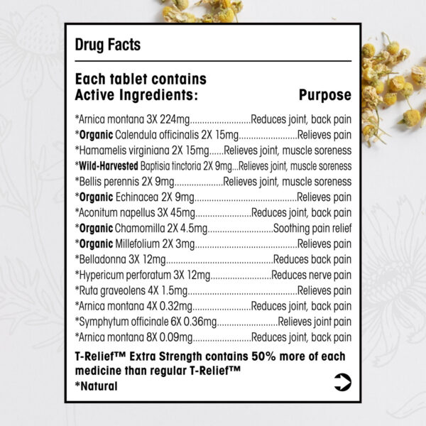 T-Relief Arnica+12 Extra Strength Pain Reliever 100 Tablets - Image 2