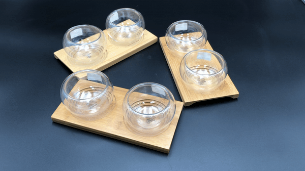 A Set Of 3 Bamboo Double Trays With 6 Doublewalled Thermo Bowls To Match - Image 5