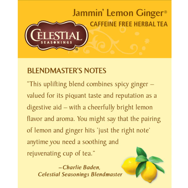 Celestial Seasonings Jammin' Lemon Ginger Herbal Tea (6x20 Bag) - Image 4