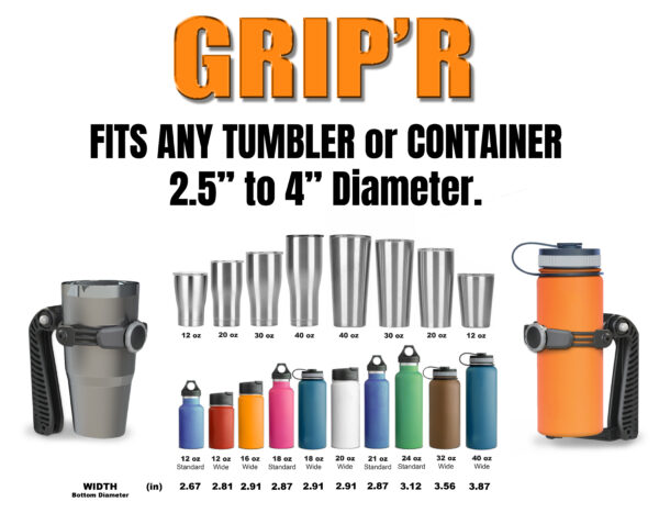 GRIP'R  - Drink Holder / Tumbler Handle.  2.5" to 4" Dia. Containers. 12 - 40oz. - Image 2
