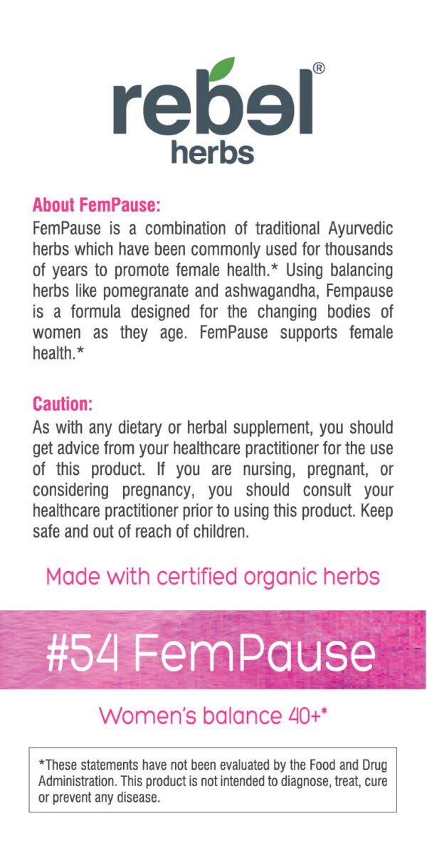 Rebel Herbs Organic FemPause Vegetarian Capsule - 60 Count - Image 3