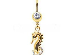 Gold Plated Gemmed Sea Horse Dangle Navel Ring