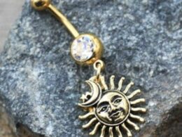 Gold Sun Moon Star Dangle Navel Ring
