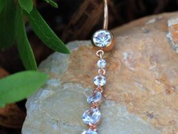 Rose Gold Plated Cascading CZ Dangle Navel Ring