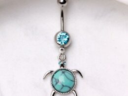 316L Stainless Steel Turquoise Turtle Dangle Navel Ring