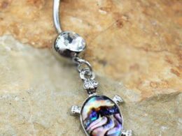 316L Stainless Steel Teal Abalone Inlay Turtle Dangle Navel Ring