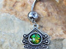 316L Stainless Steel Tropical Flower Dangle Navel Ring