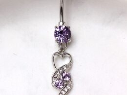 316L Surgical Steel Gemmed Navel Ring with Elegant Heart Spiral Dangle