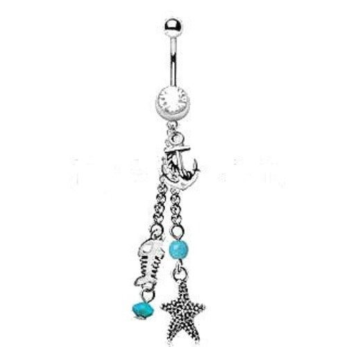 316L Stainless Steel Nautical Beach Charms Dangle Navel Ring - Image 2