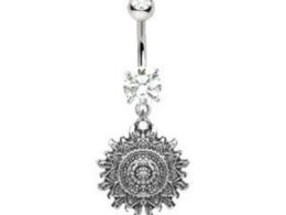 316L Stainless Steel Antique Polynesian Sun Dangle Navel Ring