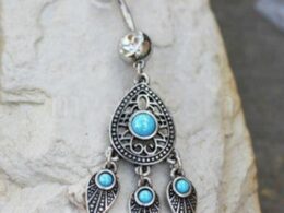316L Stainless Steel Turquoise Teardrop and Feather Dangle Navel Ring