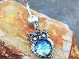 316L Stainless Steel Jeweled Rainbow Owl Dangle Navel Ring
