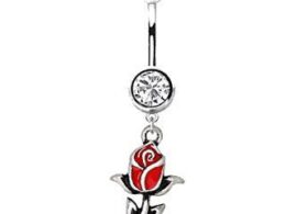 316L Stainless Steel Red Rose Dangle Navel Ring