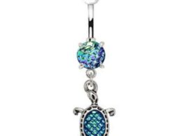 316L Stainless Steel Ocean Blue Scales Turtle Dangle Navel Ring
