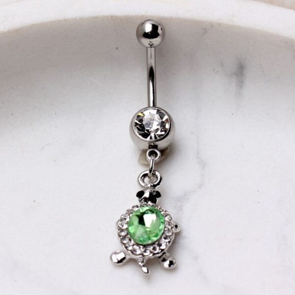 316L Stainless Steel Dazzling Green Turtle Dangle Navel Ring - Image 2
