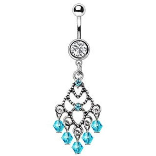 316L Stainless Steel Aqua Chandelier Dangle Navel Ring - Image 2