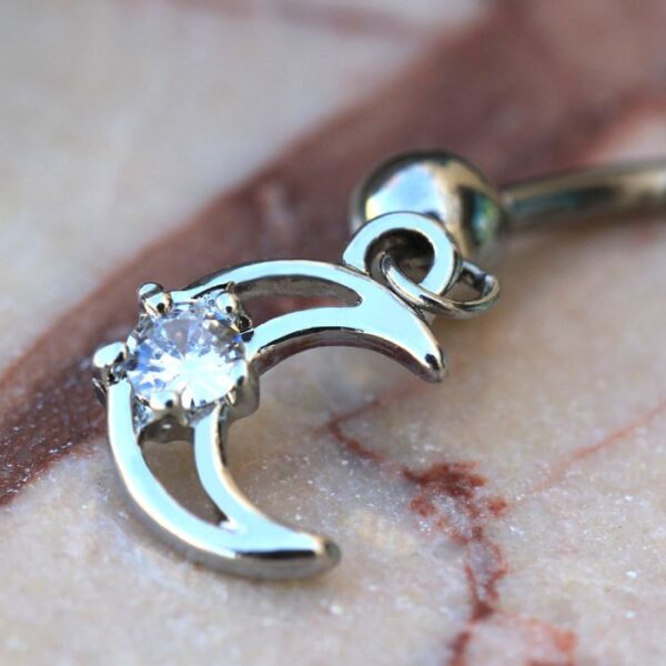 316L Stainless Steel Moon and Star Dangle Navel Ring - Image 2