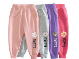Baby Girl Cartoon Animal Graphic Solid Color Elastic Trousers