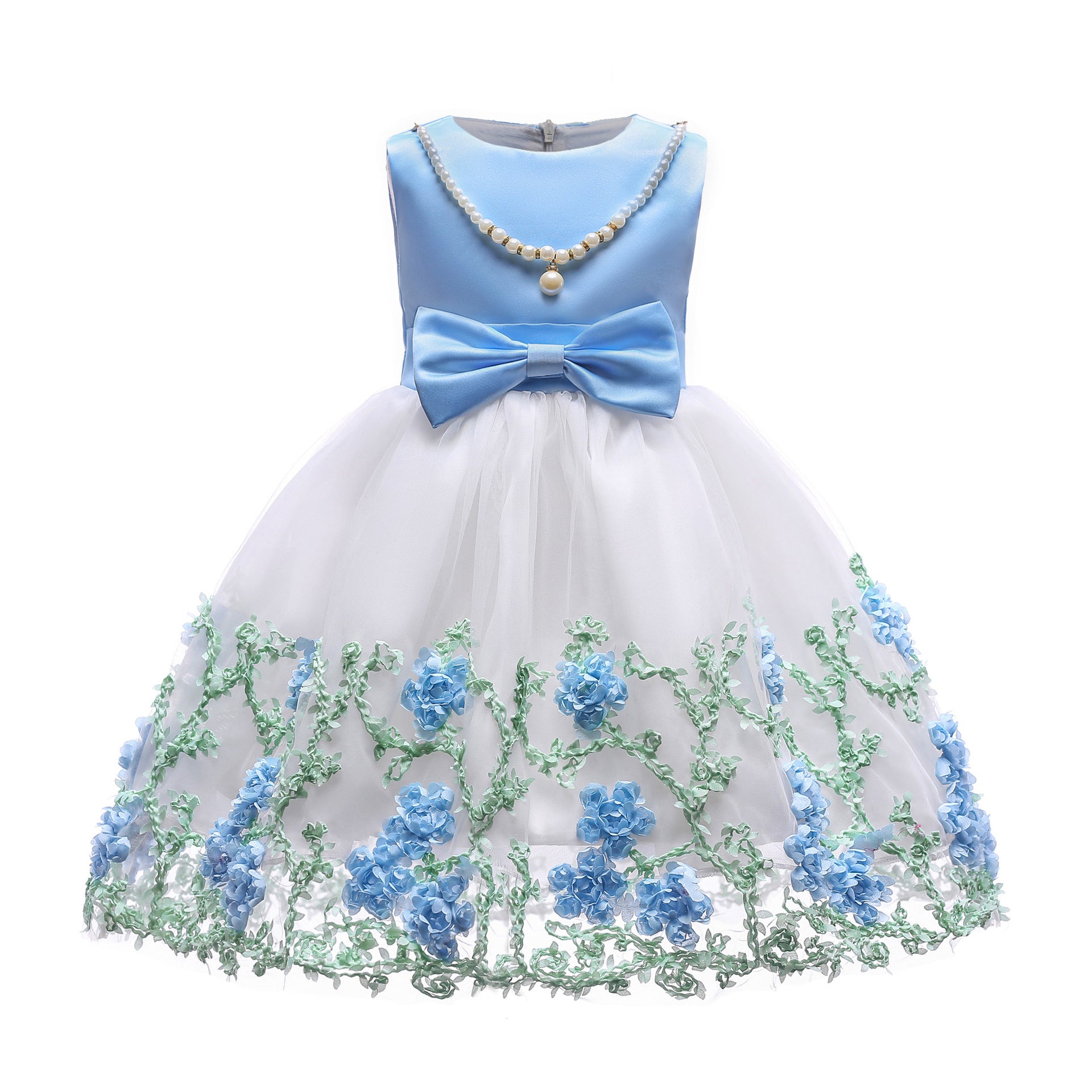 Baby Girl Flower Mesh Overlay Design Bow Tie Vest Dress Birthday Formal Dress - Image 4