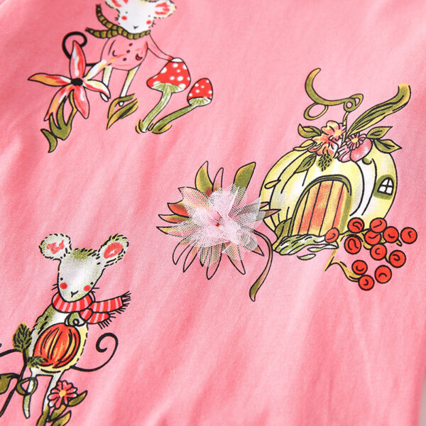 Spring and Autumn Girls Floral Pattern Long Sleeves Top and Pants Clothing Set - Image 2