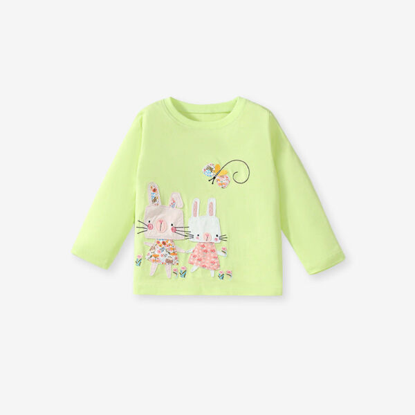 Arrival Spring And Autumn Girls Casual Appliqué Embroidery Rabbits Pattern Long Sleeves Top T-Shirt And Pants Clothing Set - Image 2