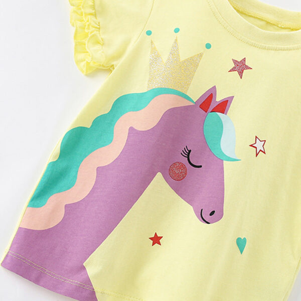 Summer Arrival Girls’ Horse Cartoon Pattern T-shirt in European and American Style - Image 3