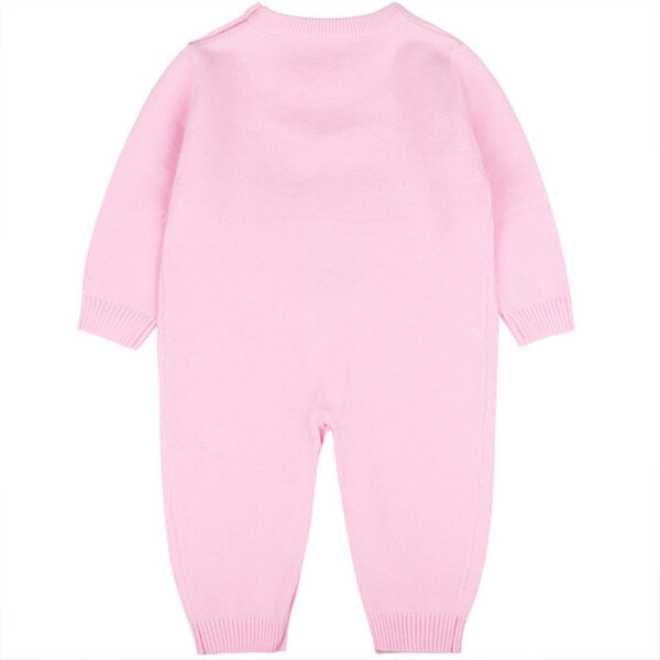 Baby Girl Cartoon Bear Graphic Long Sleeves Knit Thermal Jumpsuit - Image 2