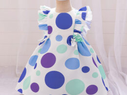 Summer Baby Kids Girls Fly Sleeves Crew Neck Fashion Polka Dots Dress